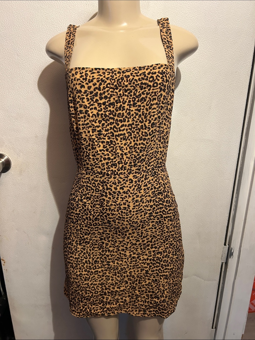 bp Leopard-Print Square Neck Mini Dress - Tan/Black